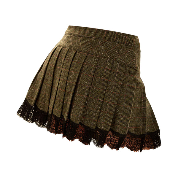Dolce & Gabbana Green Tweed Lace Mini Skirt