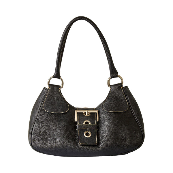 Prada Black Leather Buckle Shoulder Bag