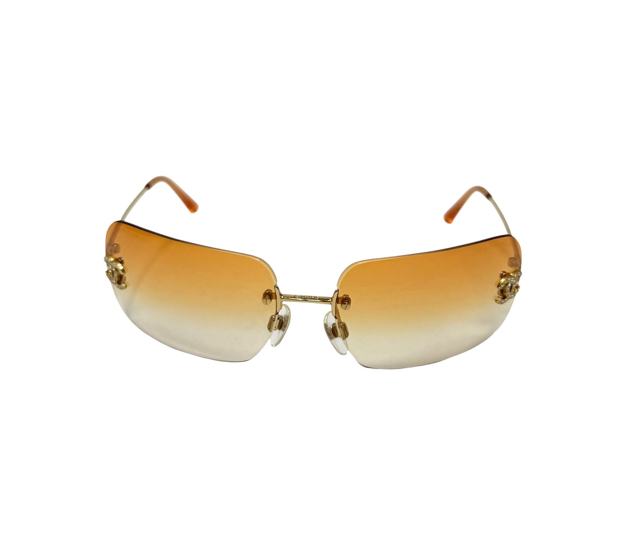 Chanel Orange Rhinestone Rimless Sunglasses