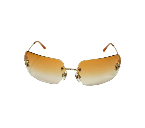 Chanel Orange Rhinestone Rimless Sunglasses