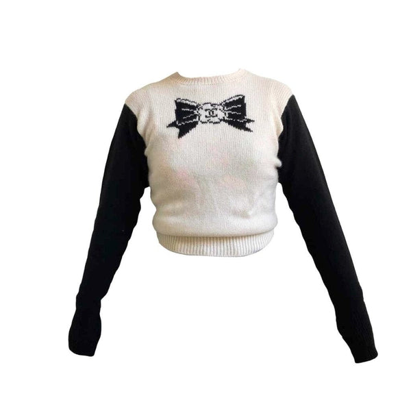 Chanel White Cashmere Bow Sweater