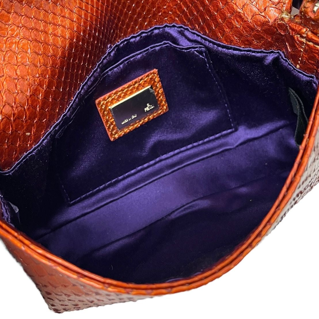 Fendi Orange Snakeskin Mini Baguette