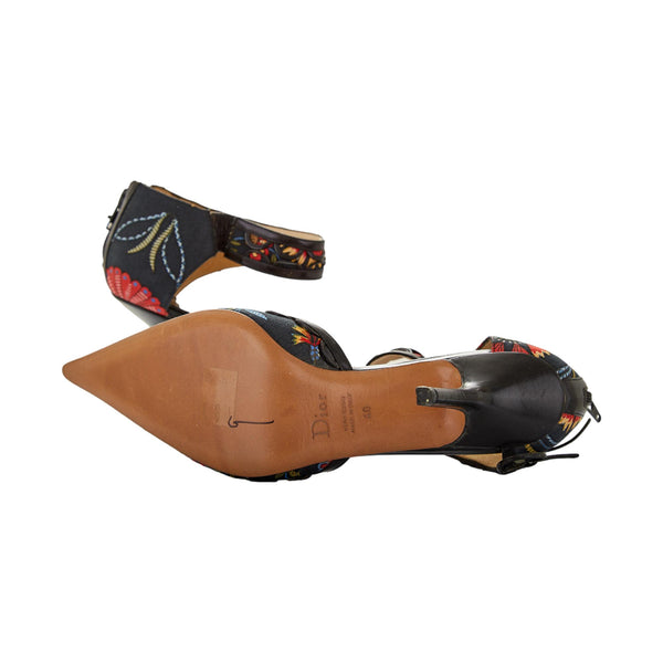 Christian Dior Multi Floral Lace Ankle Strap Heels