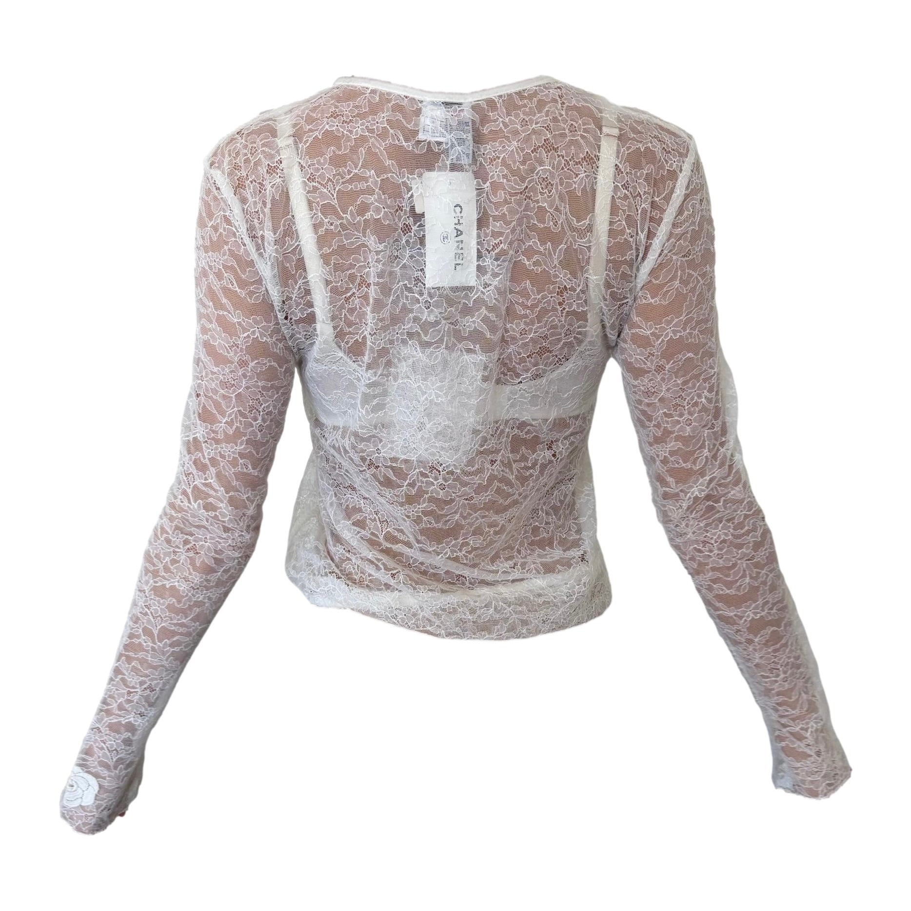 Chanel White Lace Makeup Logo Top