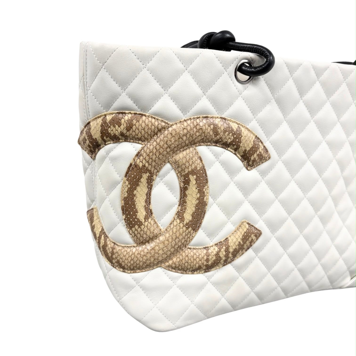 Chanel White Snakeskin Large Cambon Tote