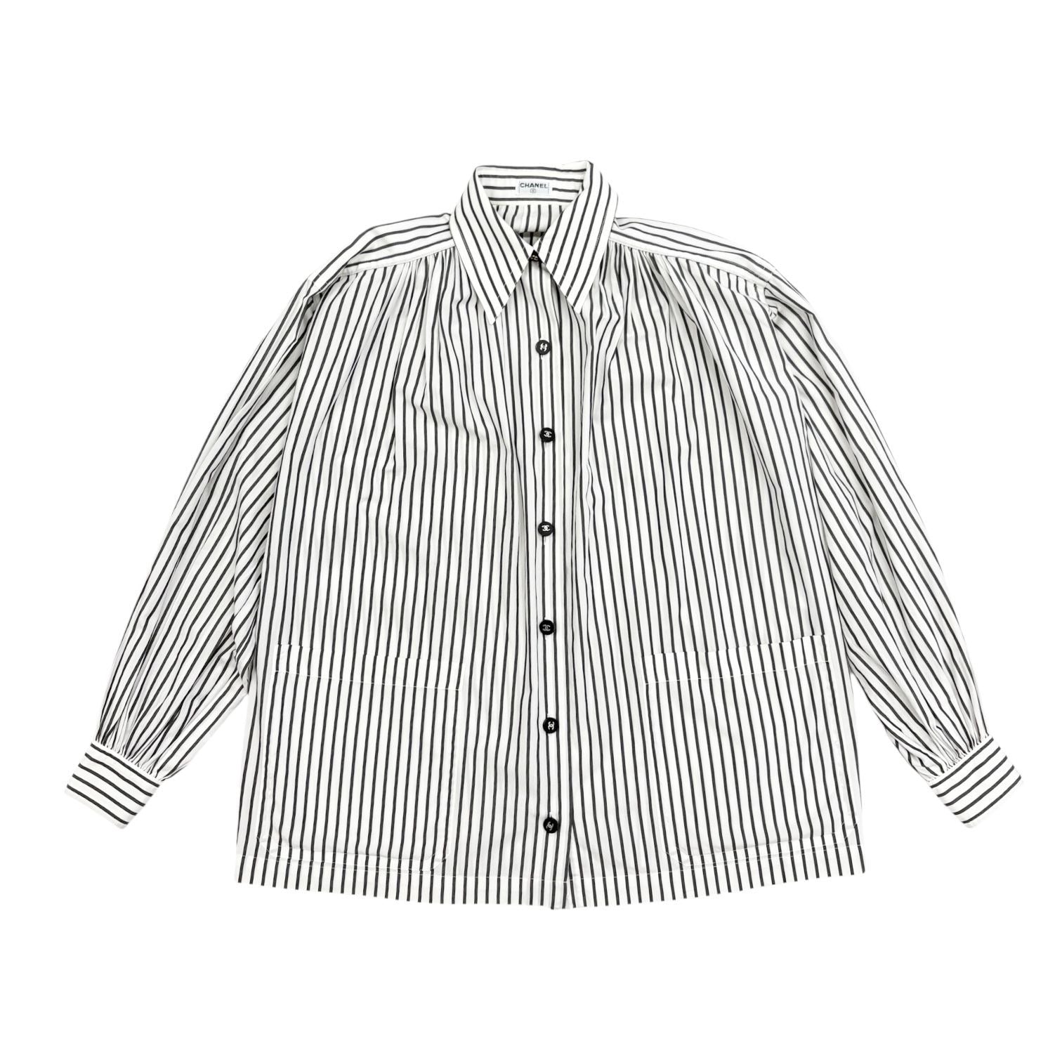 Chanel Black Striped Oversized Button Down