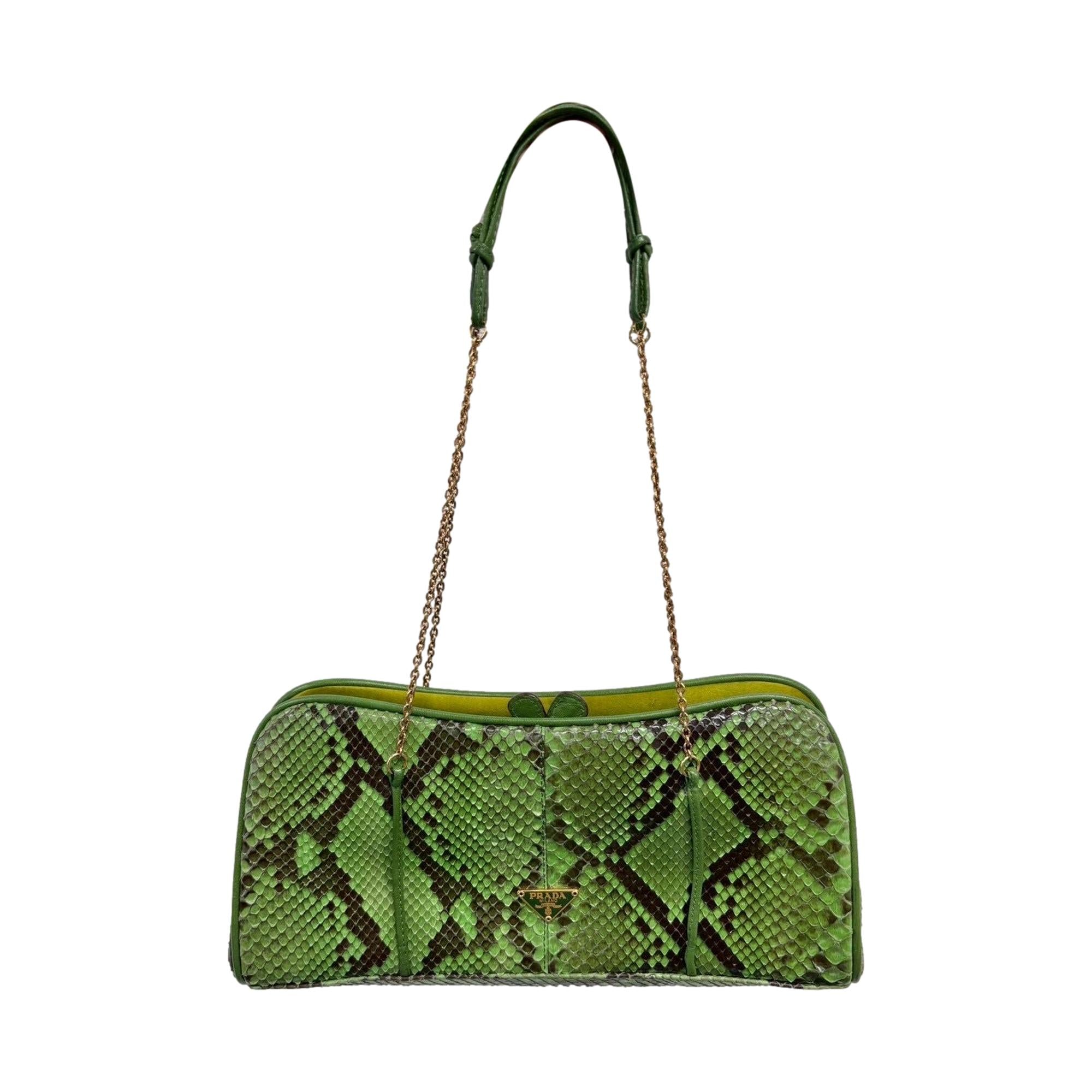 Prada Green Snakeskin Kisslock Shoulder Bag
