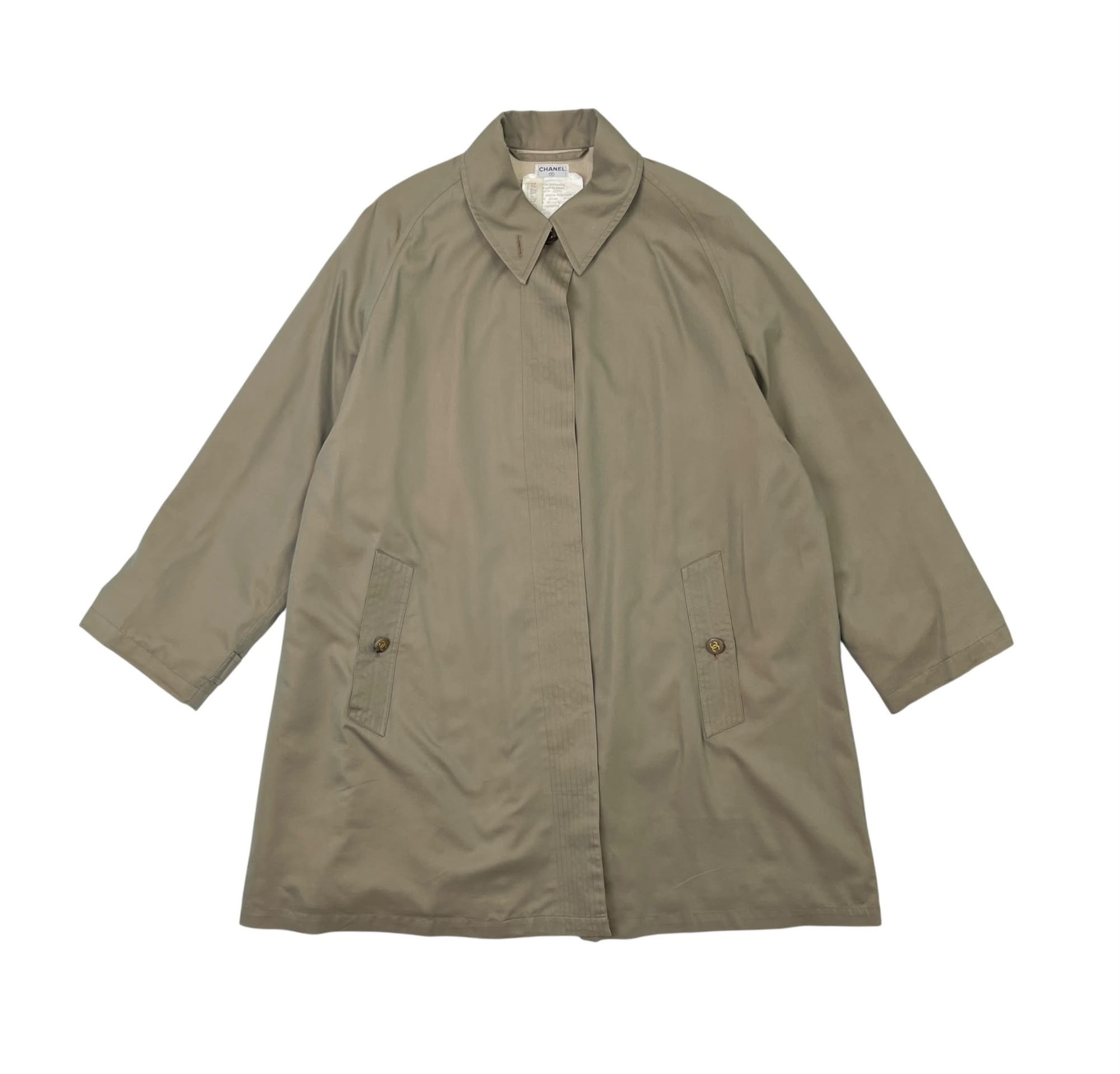 Chanel Tan Logo Button Trench Coat