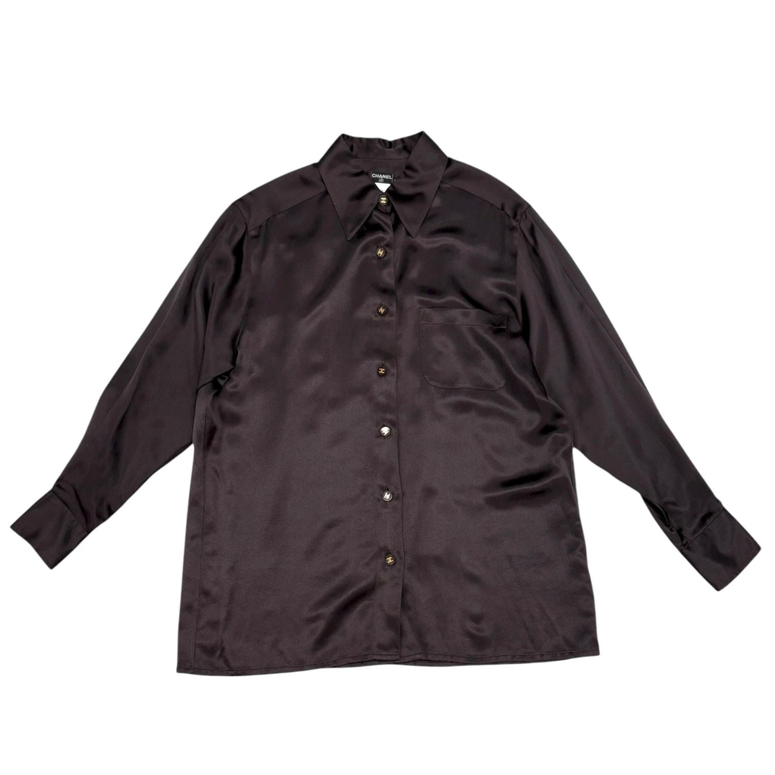 Chanel Brown Silk Logo Button Down