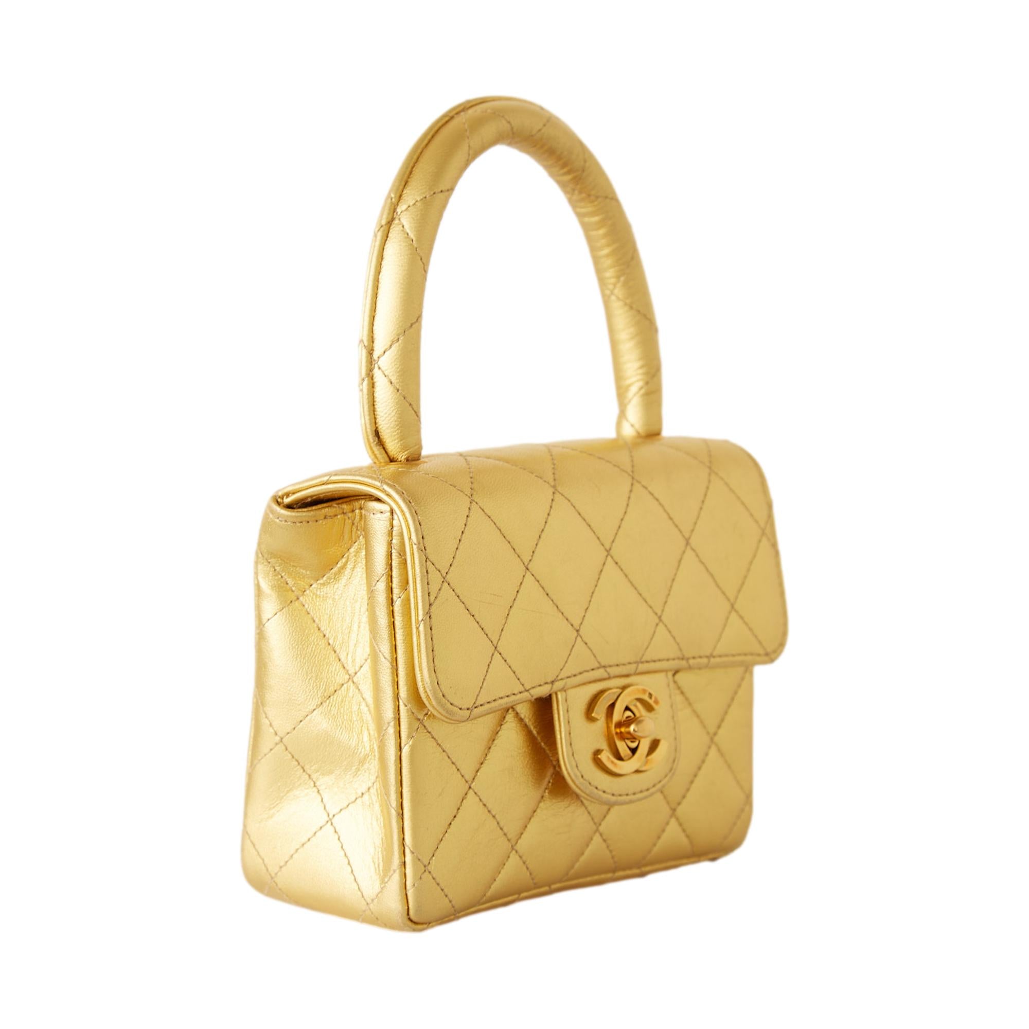 Chanel Gold Mini Quilted Top Handle Bag