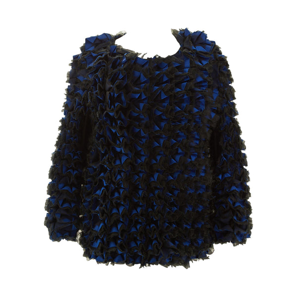 YSL Blue and Black Ruffle Top