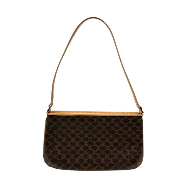 Celine Brown Leather Logo Shoulder Bag