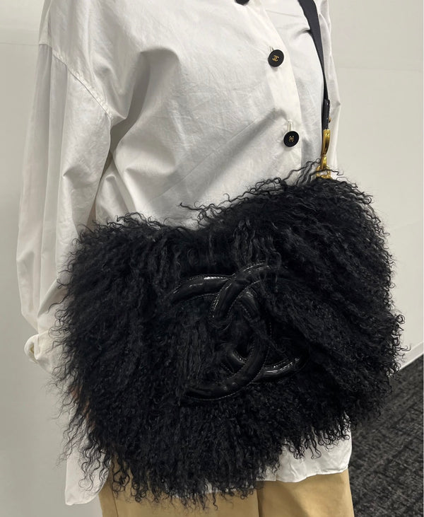 Chanel Black Mongolian Fur Shoulder Bag
