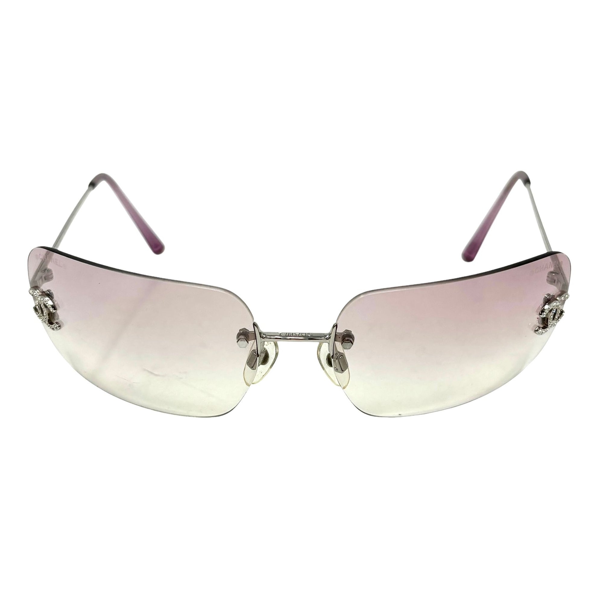 Chanel Pink Rhinestone Logo Sunglasses