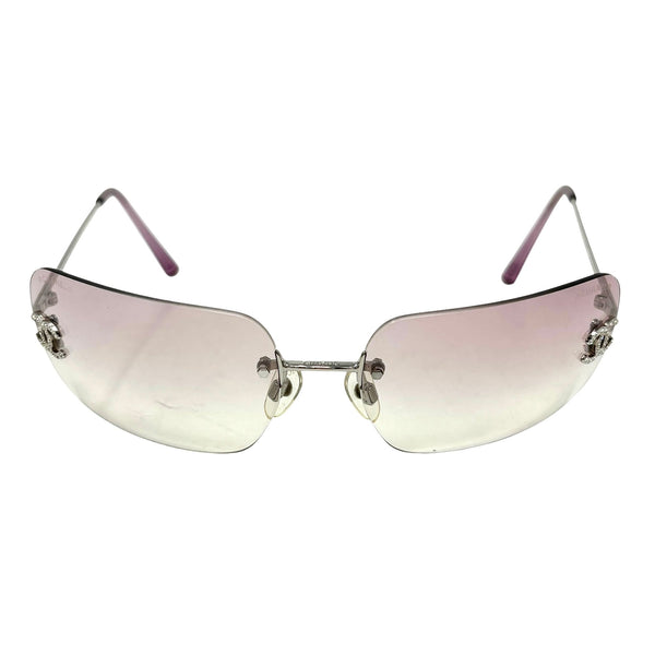 Chanel Pink Rhinestone Logo Sunglasses