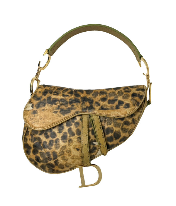 Dior Leather Cheetah Print Saddle Bag