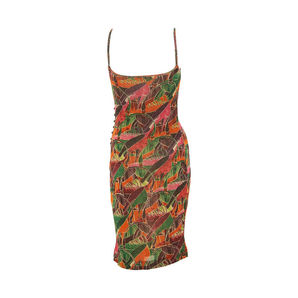 John Galliano Multicolor Heel Print Mini Dress