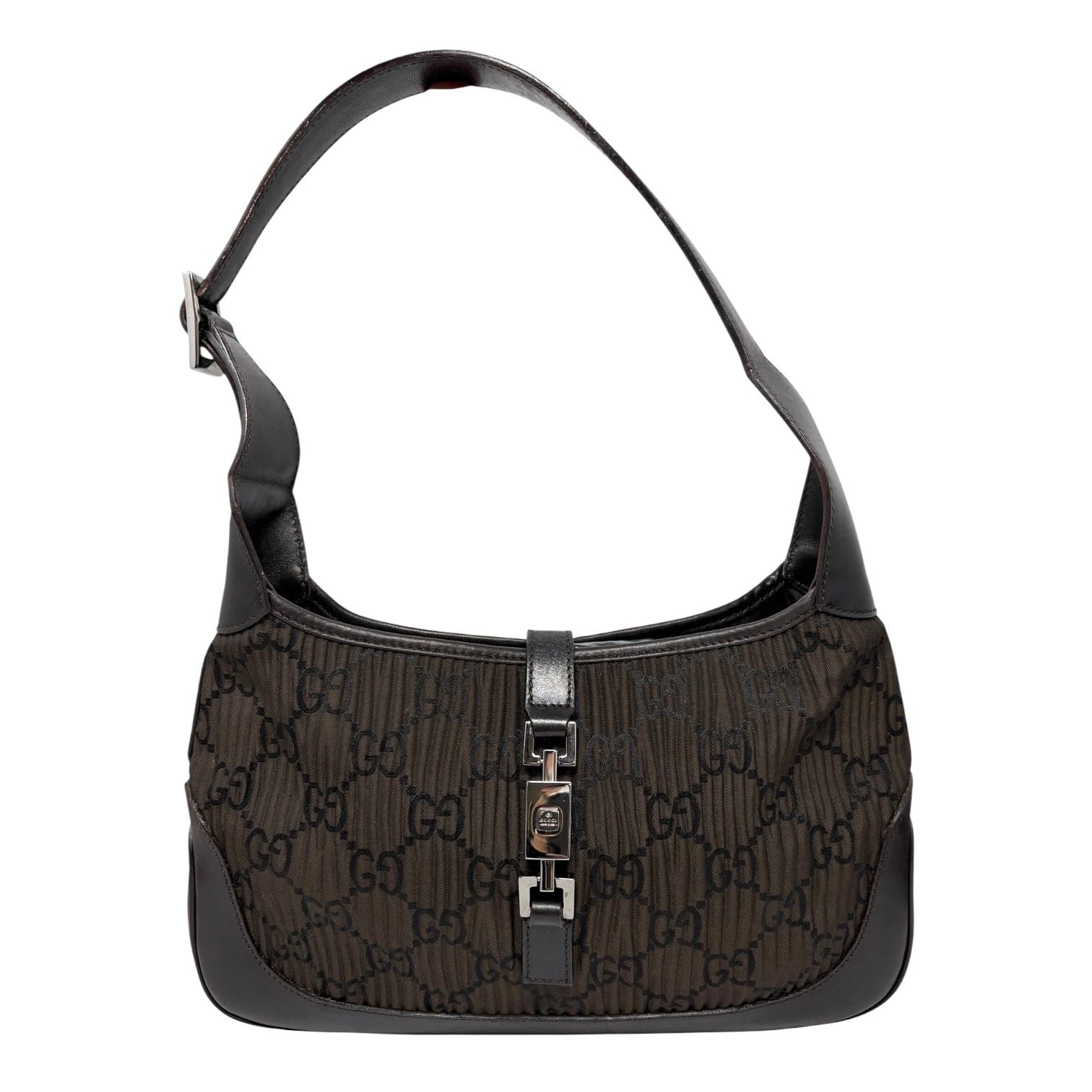 Gucci Brown + Black Monogram Jackie Bag