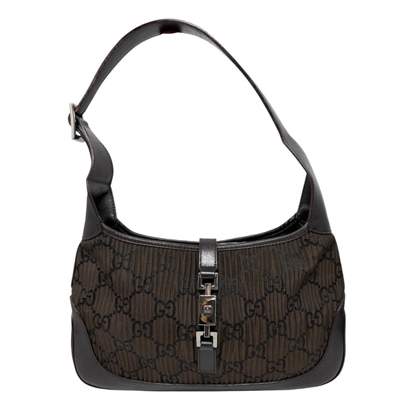 Gucci Brown + Black Monogram Jackie Bag
