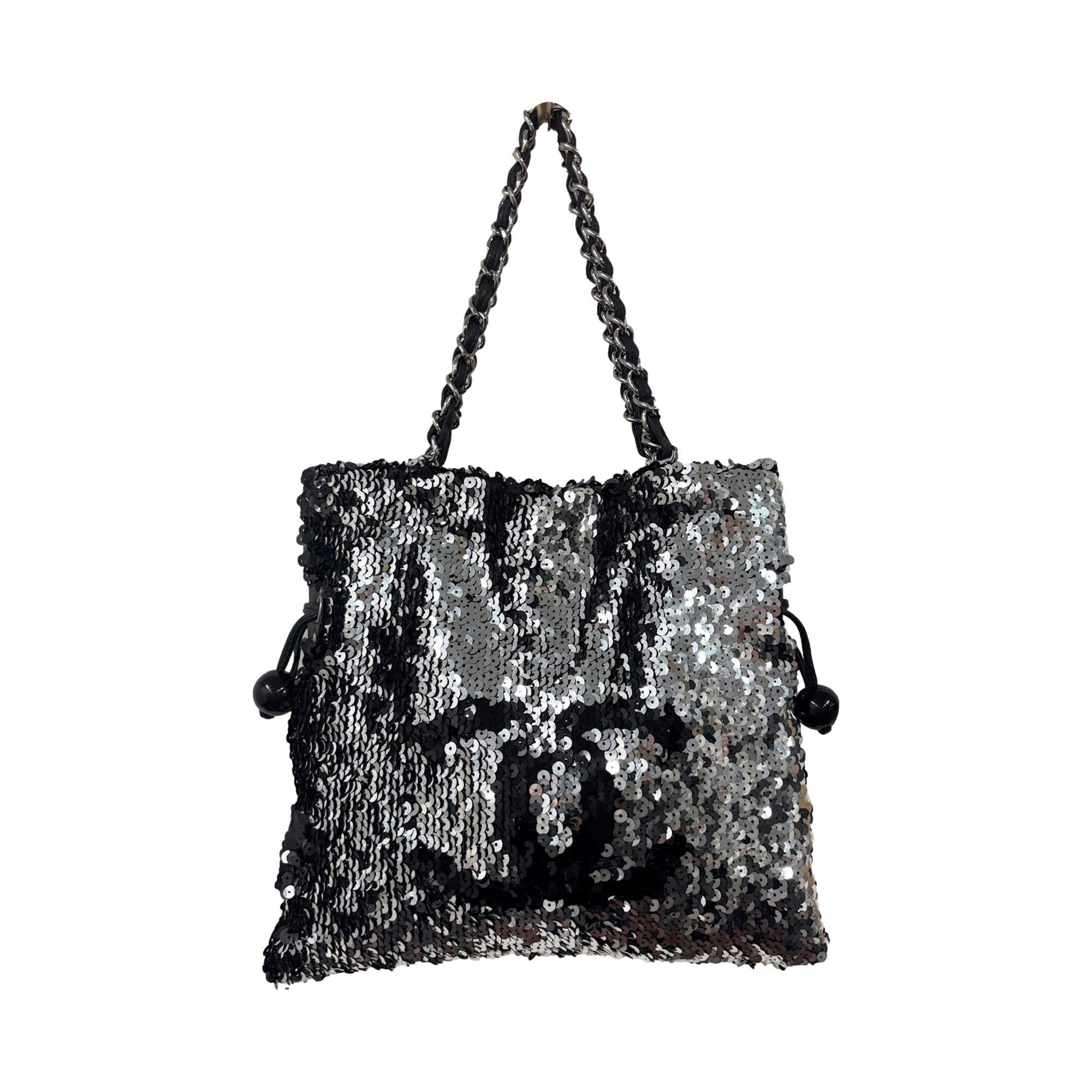 Chanel Black Sequin Shoulder Tote Bag
