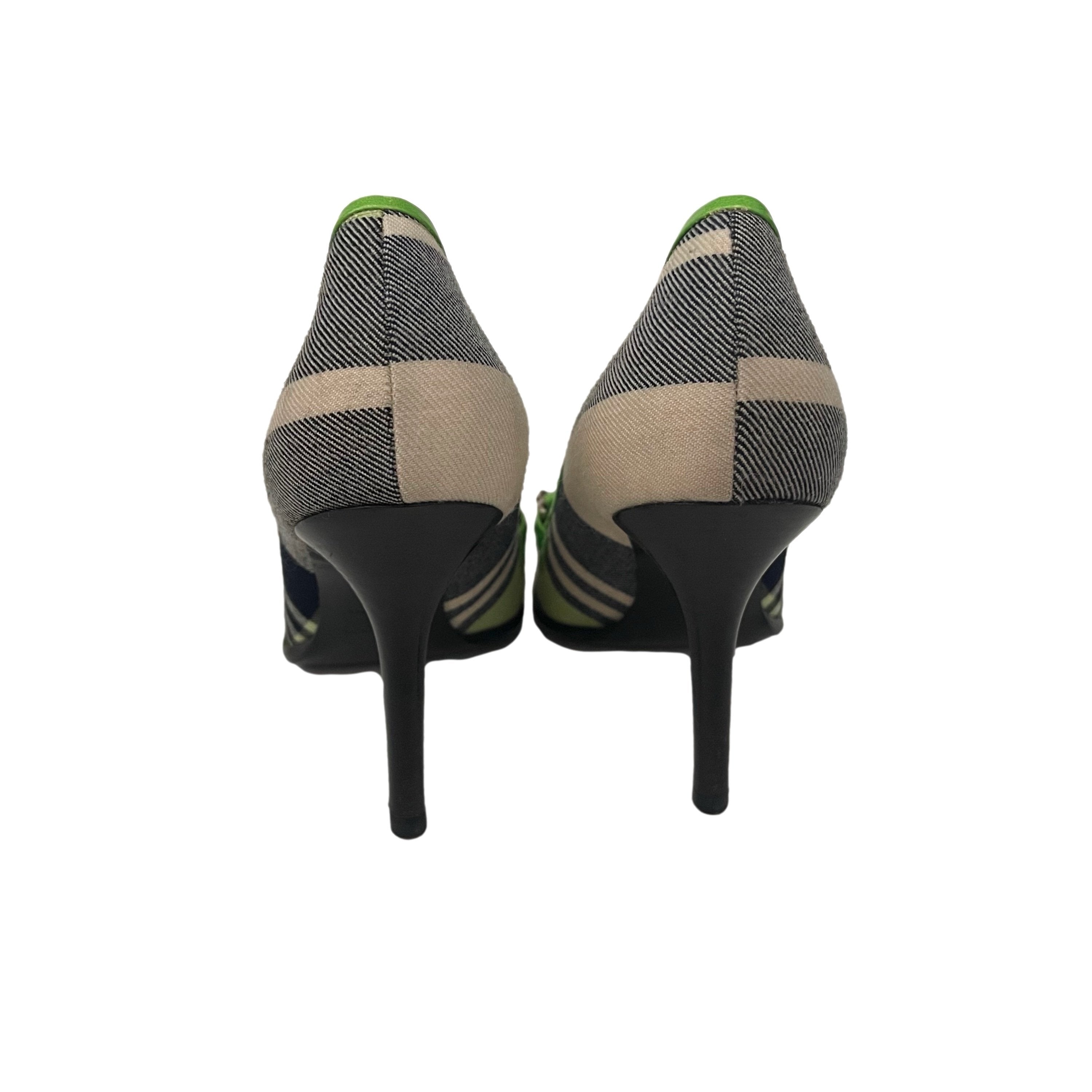 Fashion green plaid heels