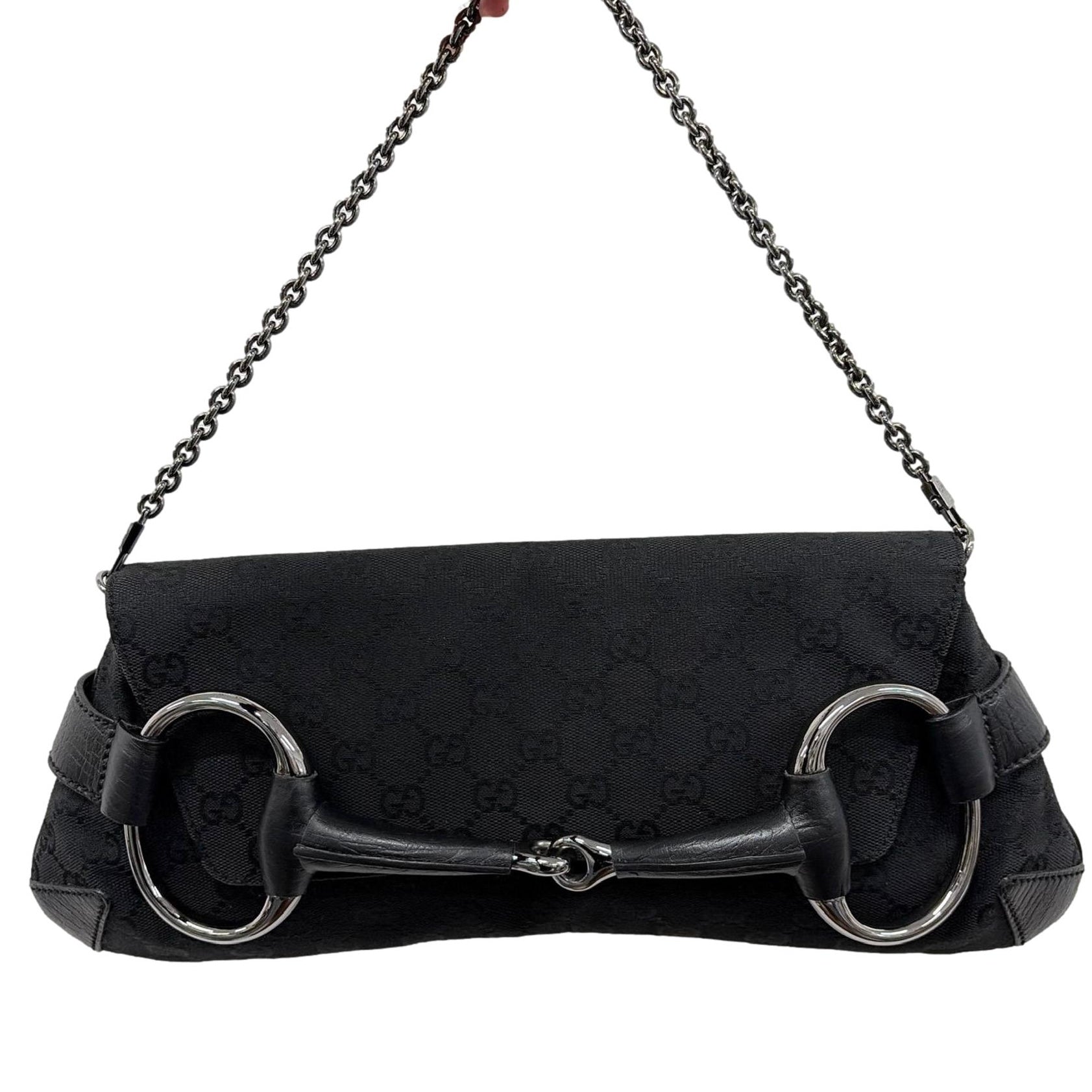 Gucci Black Horsebit Logo Chain Bag