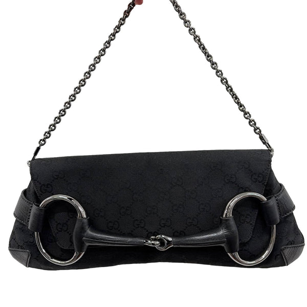 Gucci Black Horsebit Logo Chain Bag