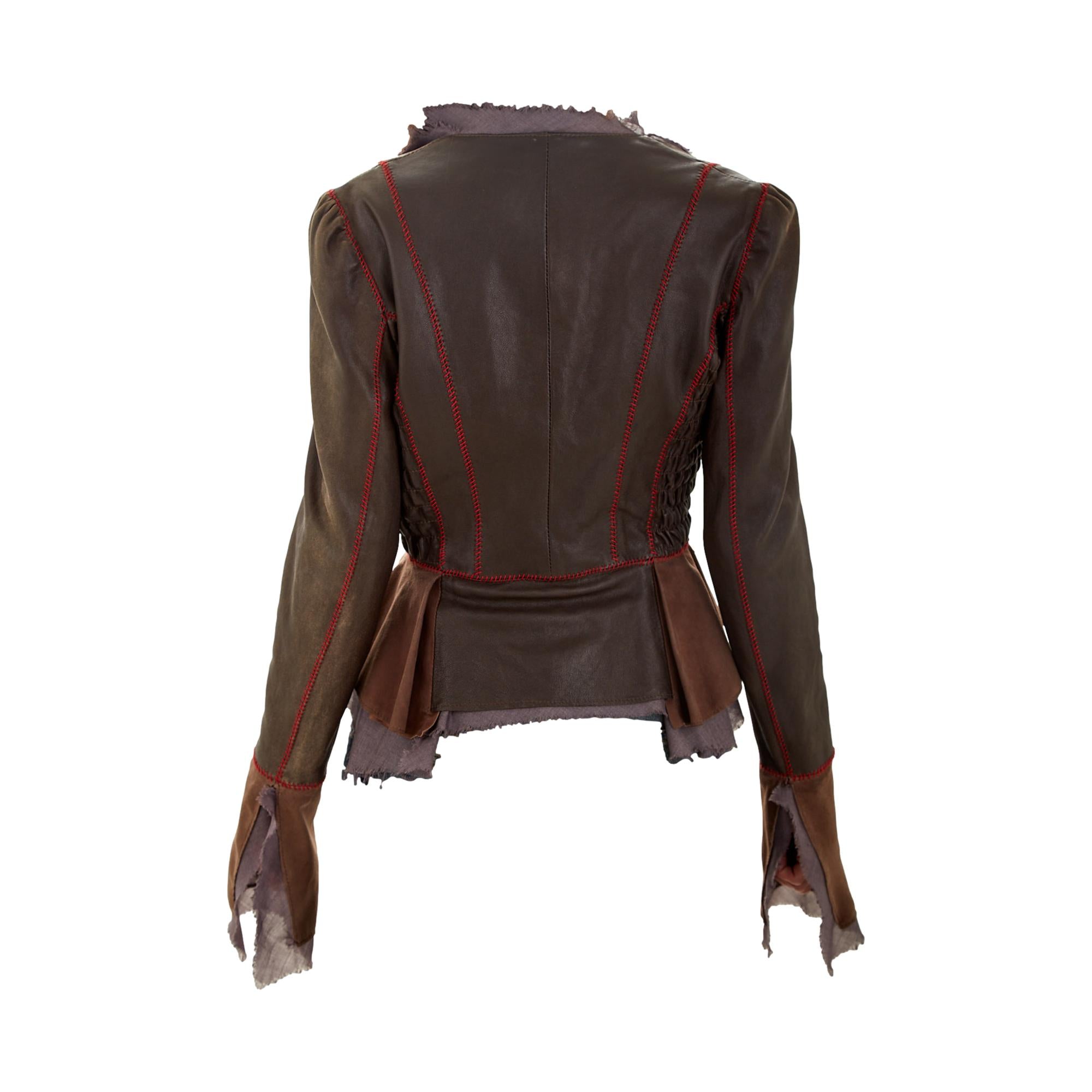 Roberto Cavalli Leather + Suede Ruffle Jacket