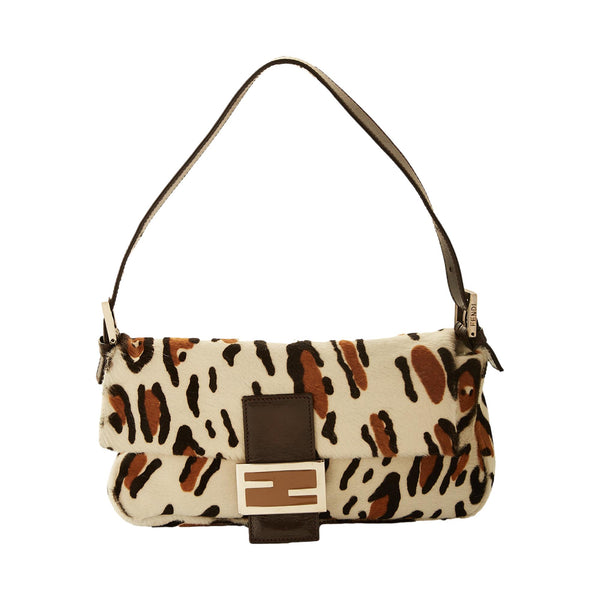 Fendi White Cheetah Baguette Bag