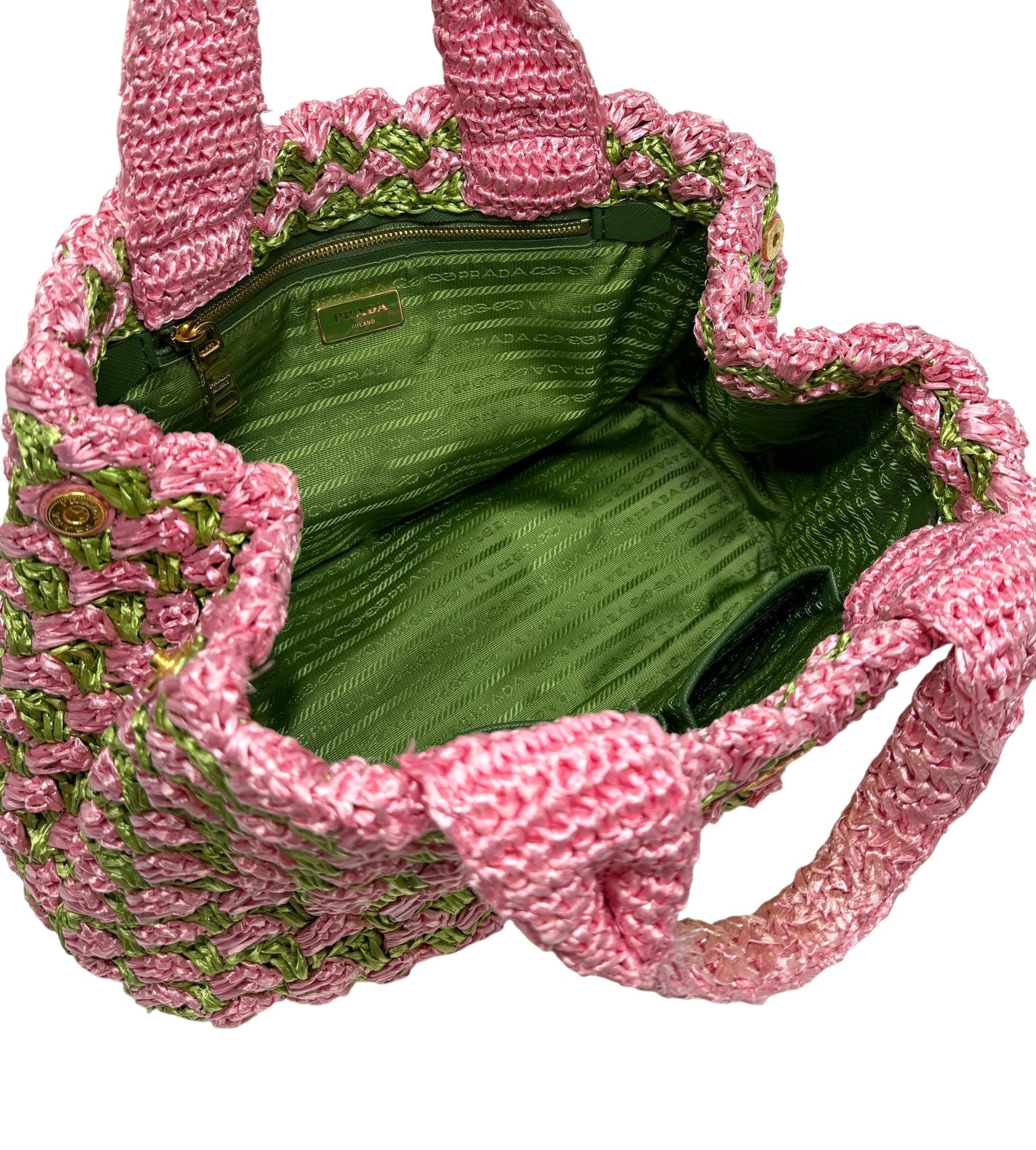 Prada Pink/Green Basket Canapa Bag