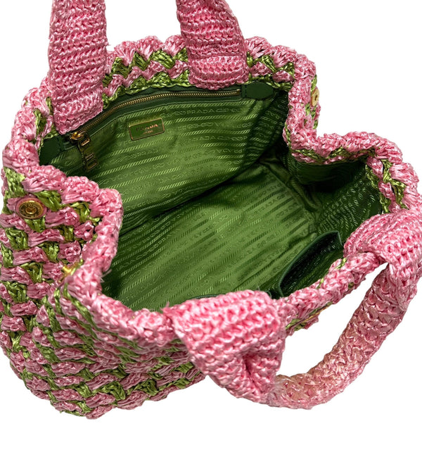 Prada Pink/Green Basket Canapa Bag