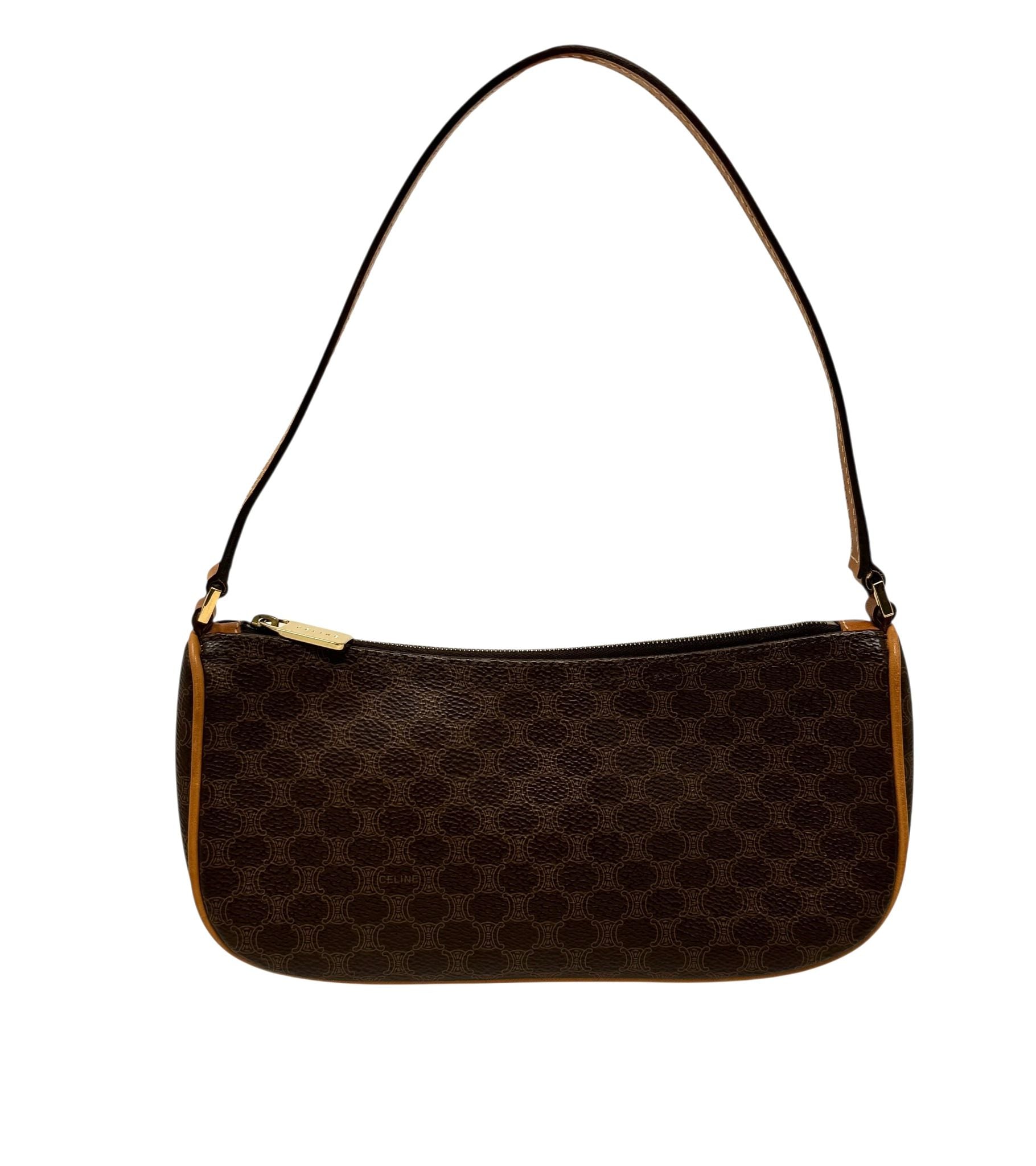 Celine Brown Leather Logo Shoulder Bag