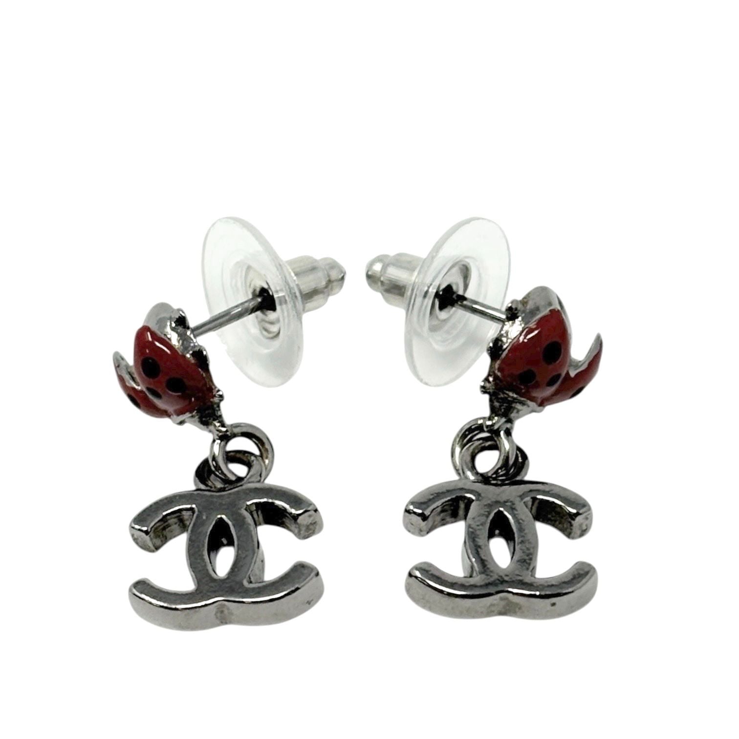 Chanel Silver Ladybug Earrings