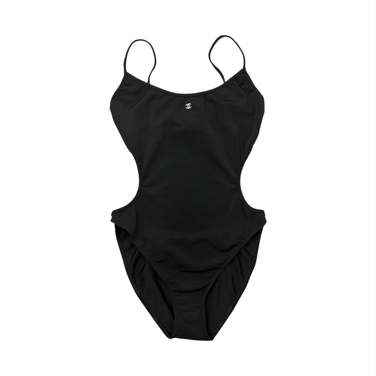 Chanel Black Logo Cut Out Back Swimsuit