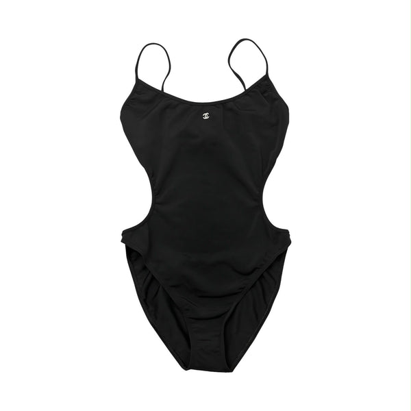Chanel Black Logo Cut Out Back Swimsuit