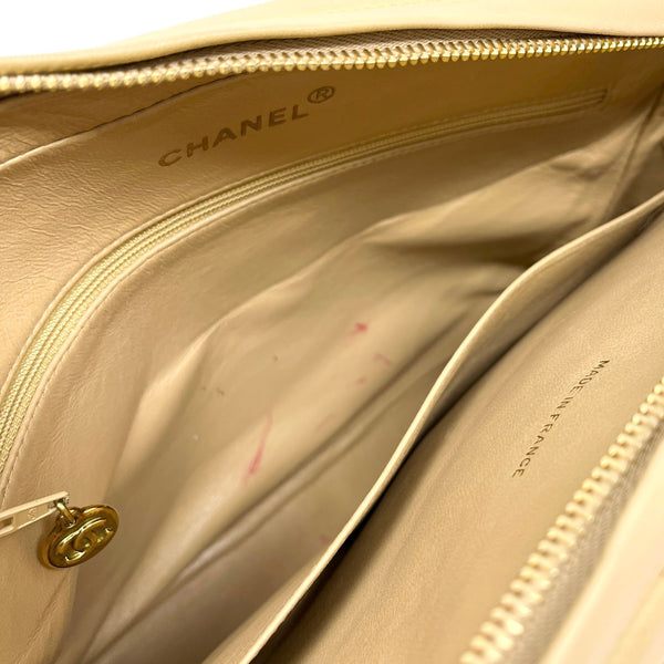 Chanel Beige Logo Chevron Bag – Treasures of NYC