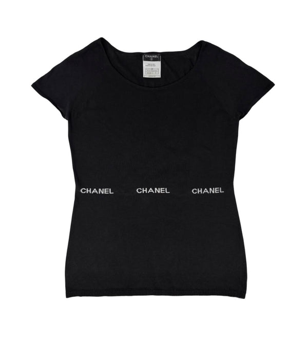 Chanel Black Logo Short Sleeve Top