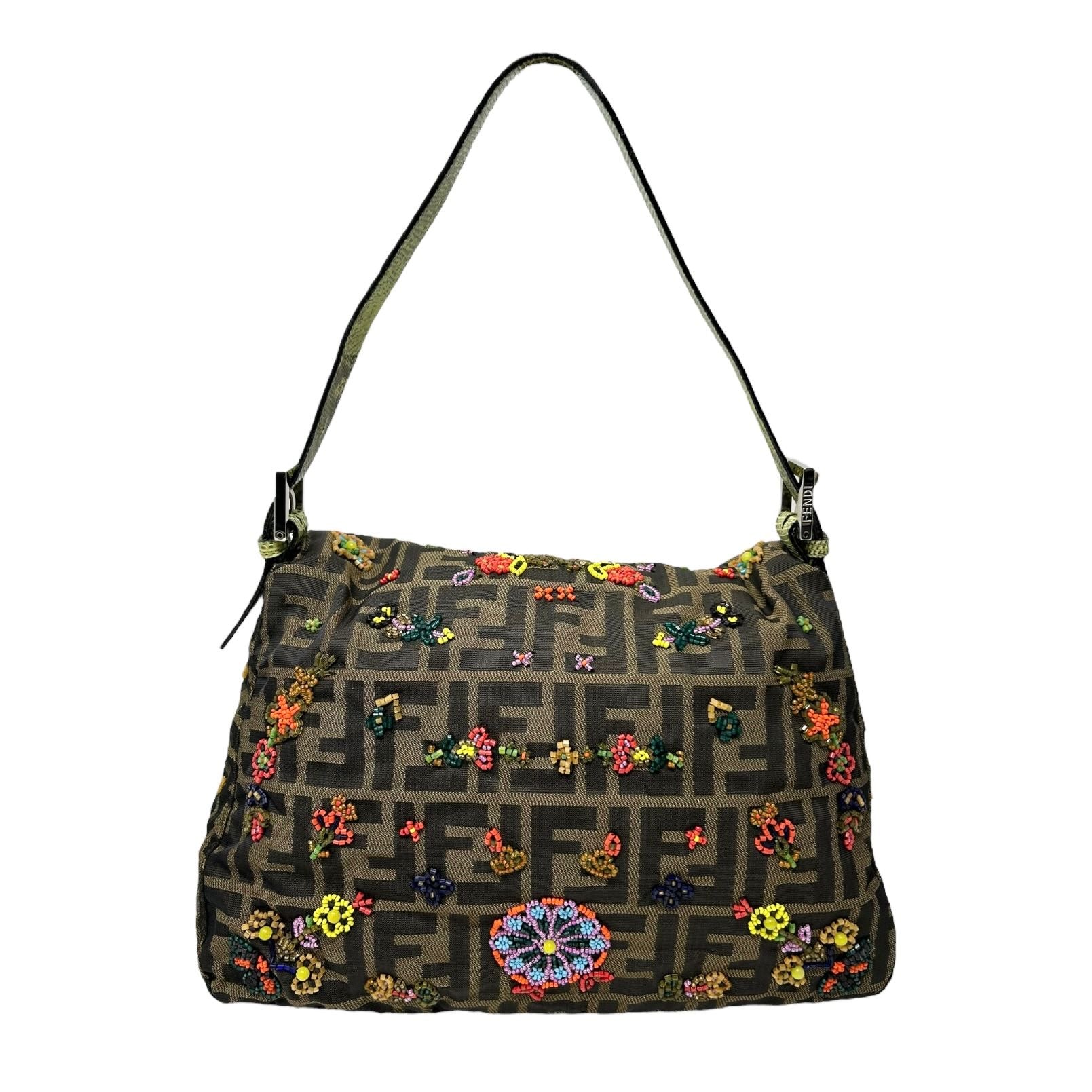 FENDI　バゲット FENDI Zucca Mamma Baguette Shoulder Bag Canvas Leather Brown 26424