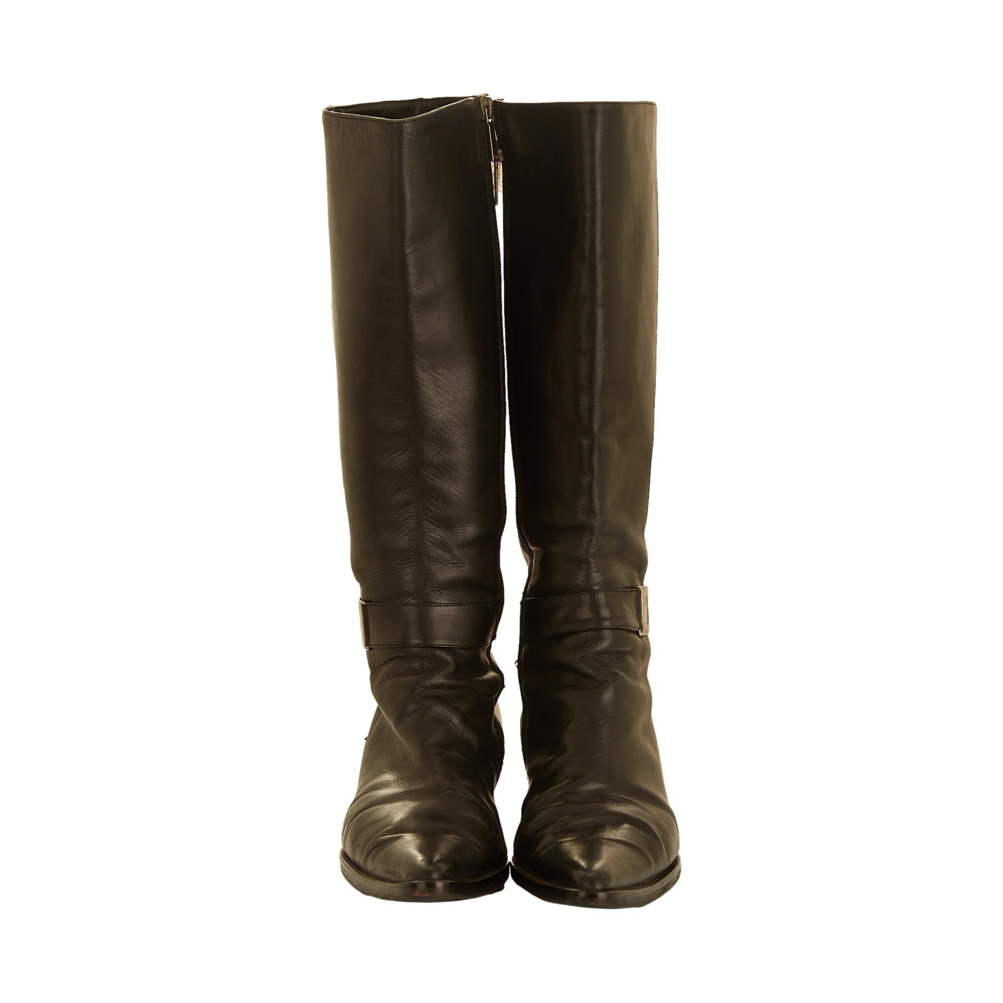 Dior Black Leather Logo Boots