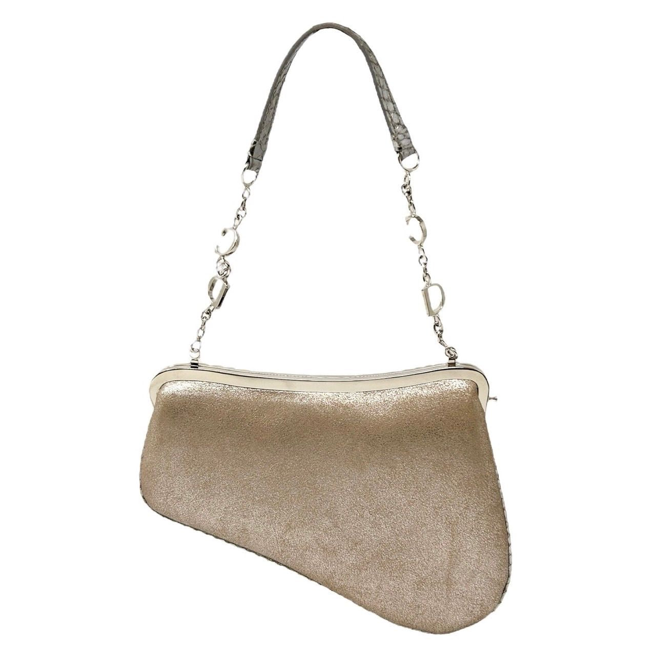 Dior Mini Silver Metallic Saddle Bag