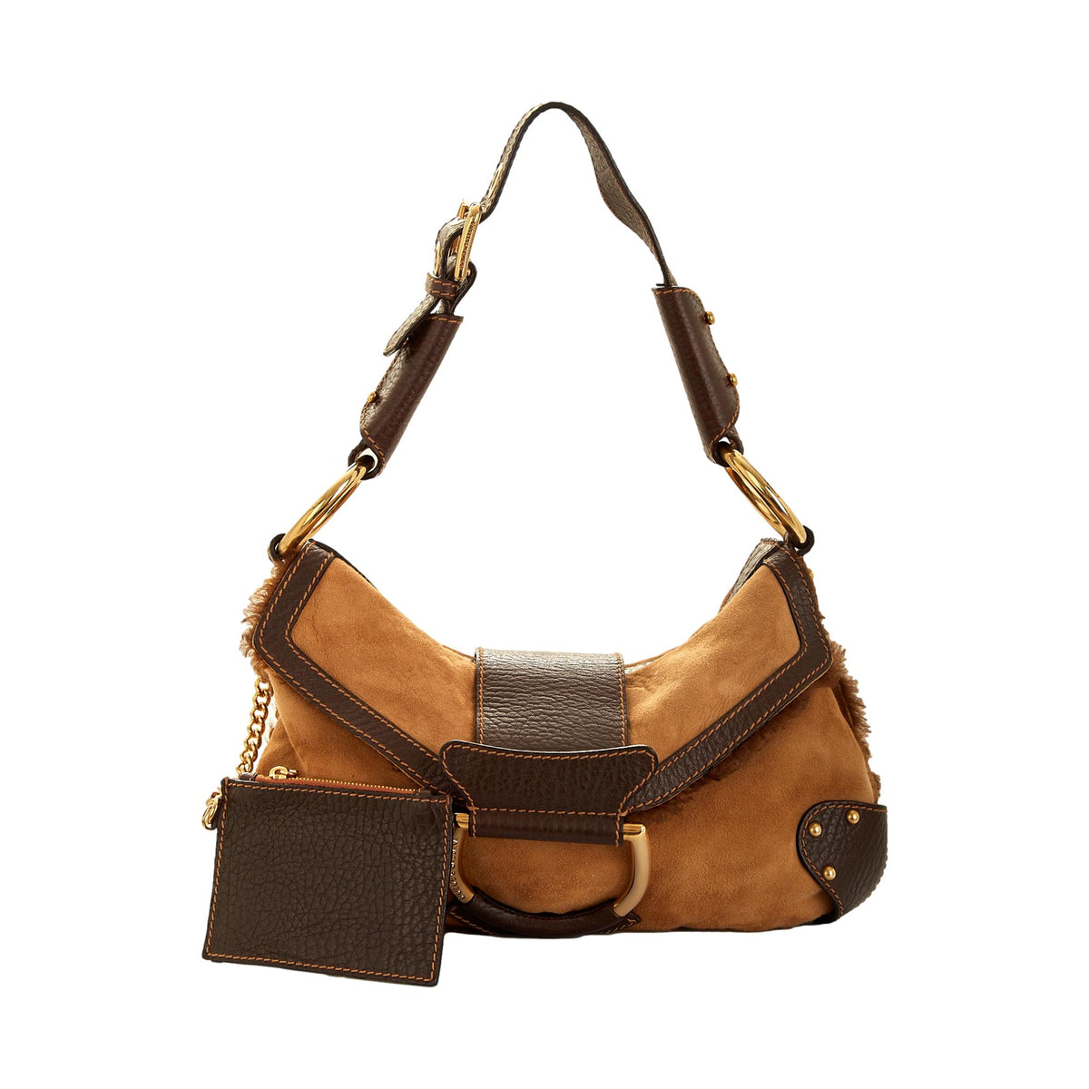 Dolce & Gabbana Brown Suede Shearling Shoulder Bag