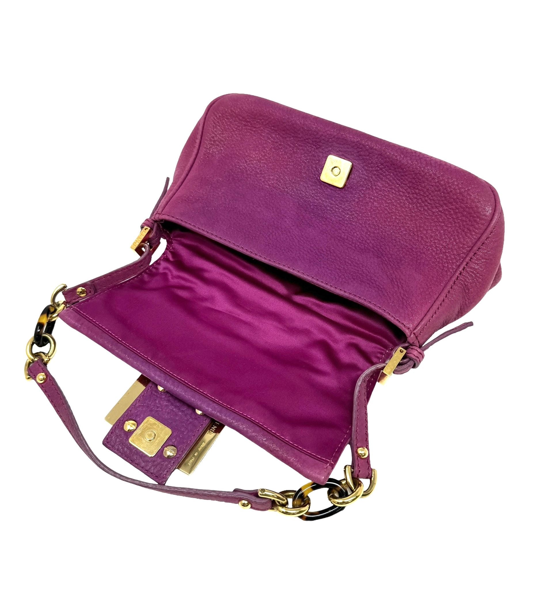 Fendi Fuschia + Tortoise Leather Baguette Bag