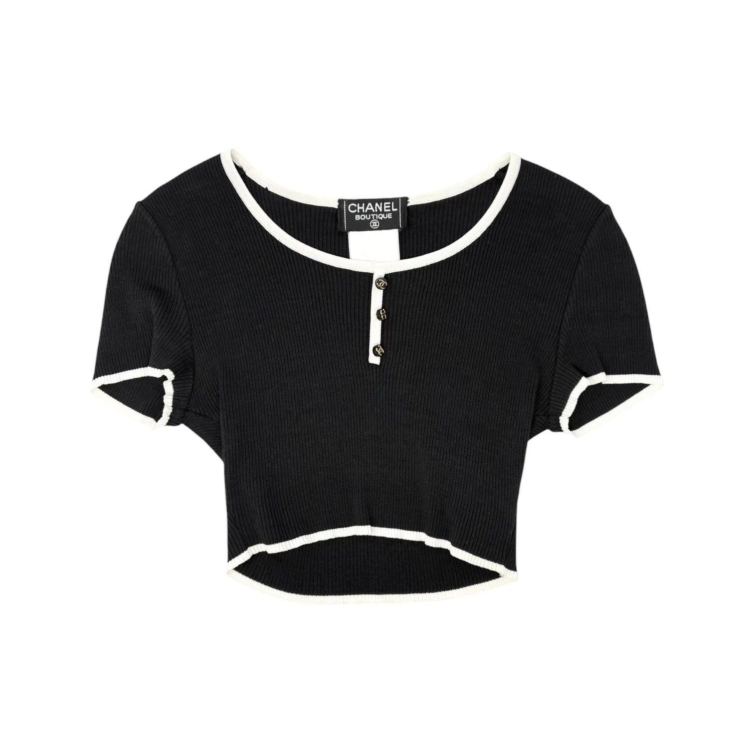 Chanel Black Logo Button Crop Top
