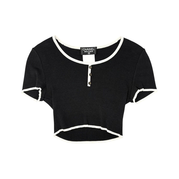Chanel Black Logo Button Crop Top