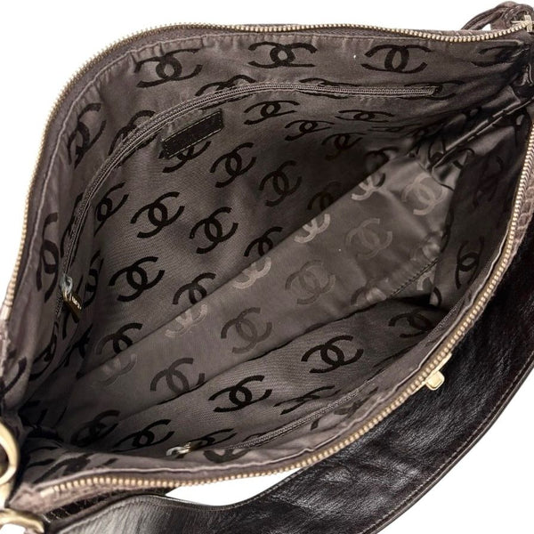 Chanel Brown Suede Quilted Shoulder Bag