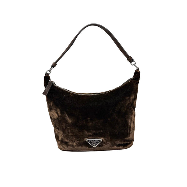 Prada Brown Velvet Shoulder Bag