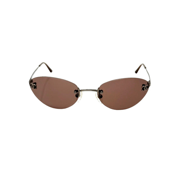Chanel Dark Brown Logo Rimless Micro Sunglasses