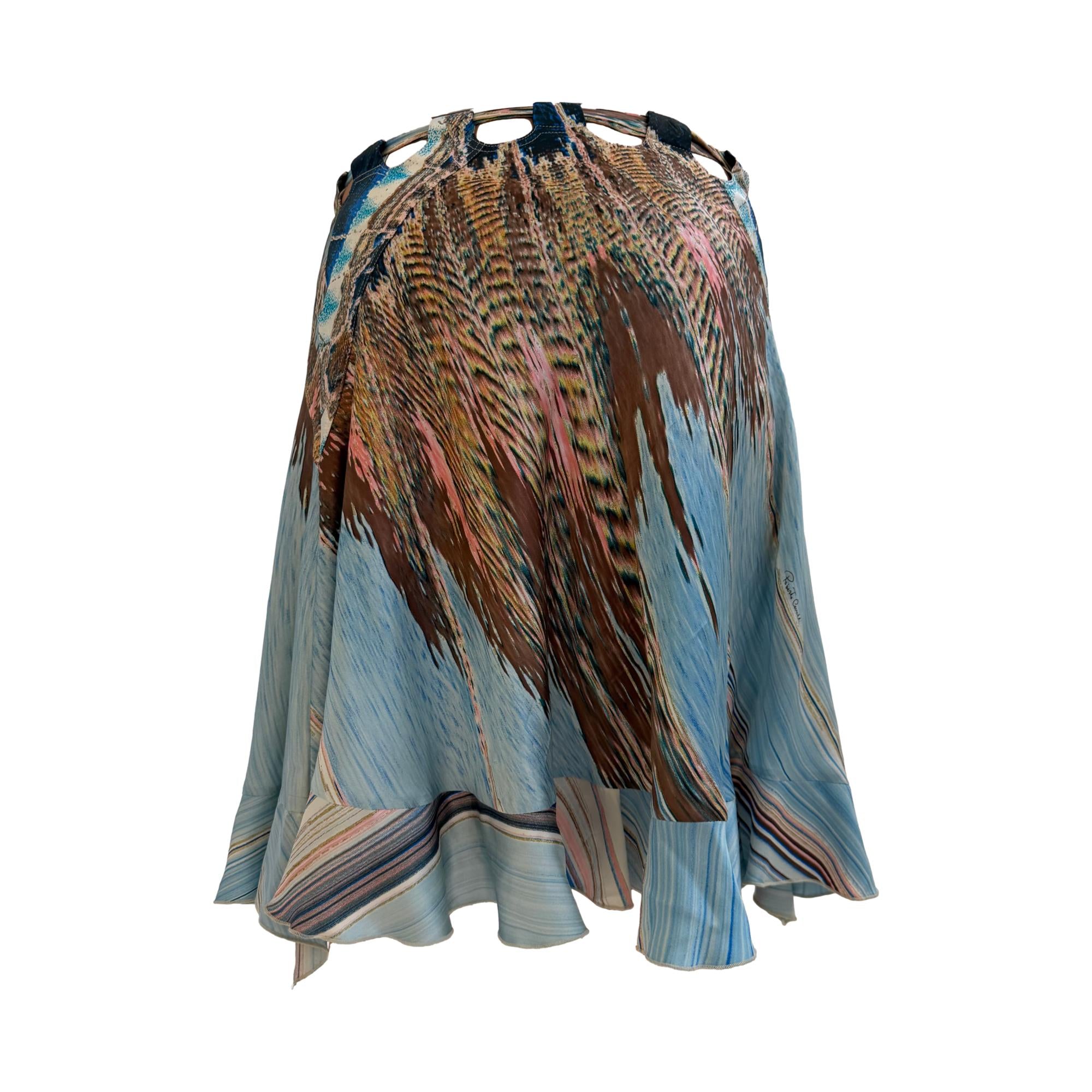 Roberto Cavalli Blue Feather Print Skirt