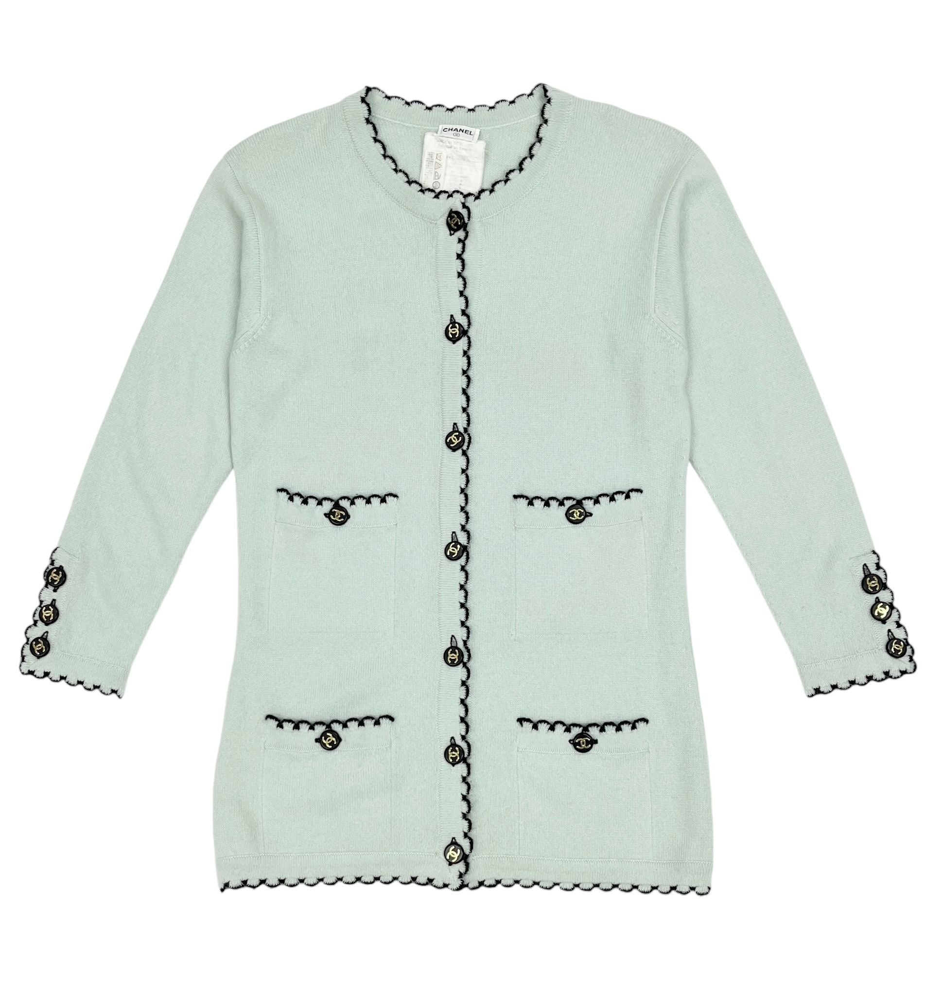 Chanel Baby Blue Cashmere Scalloped Cardigan