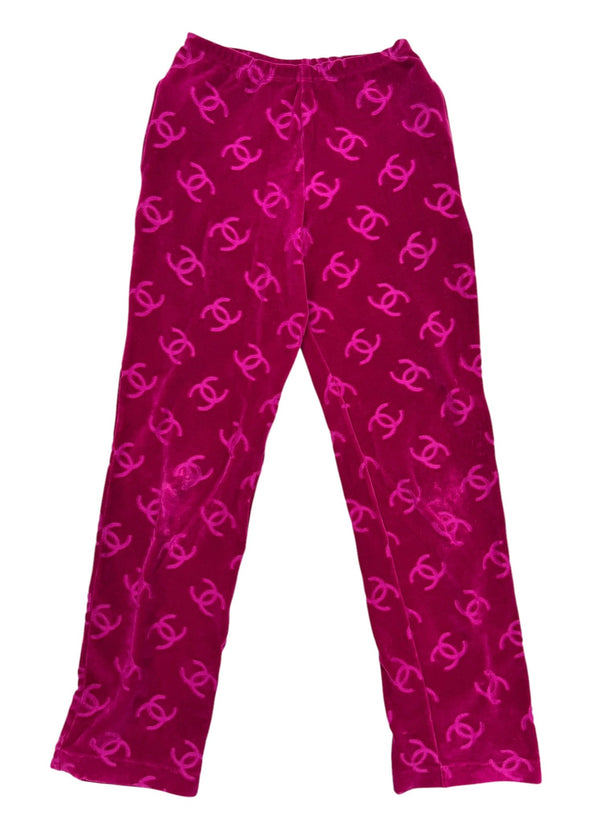 Chanel Dark Pink Velour Logo Bottoms